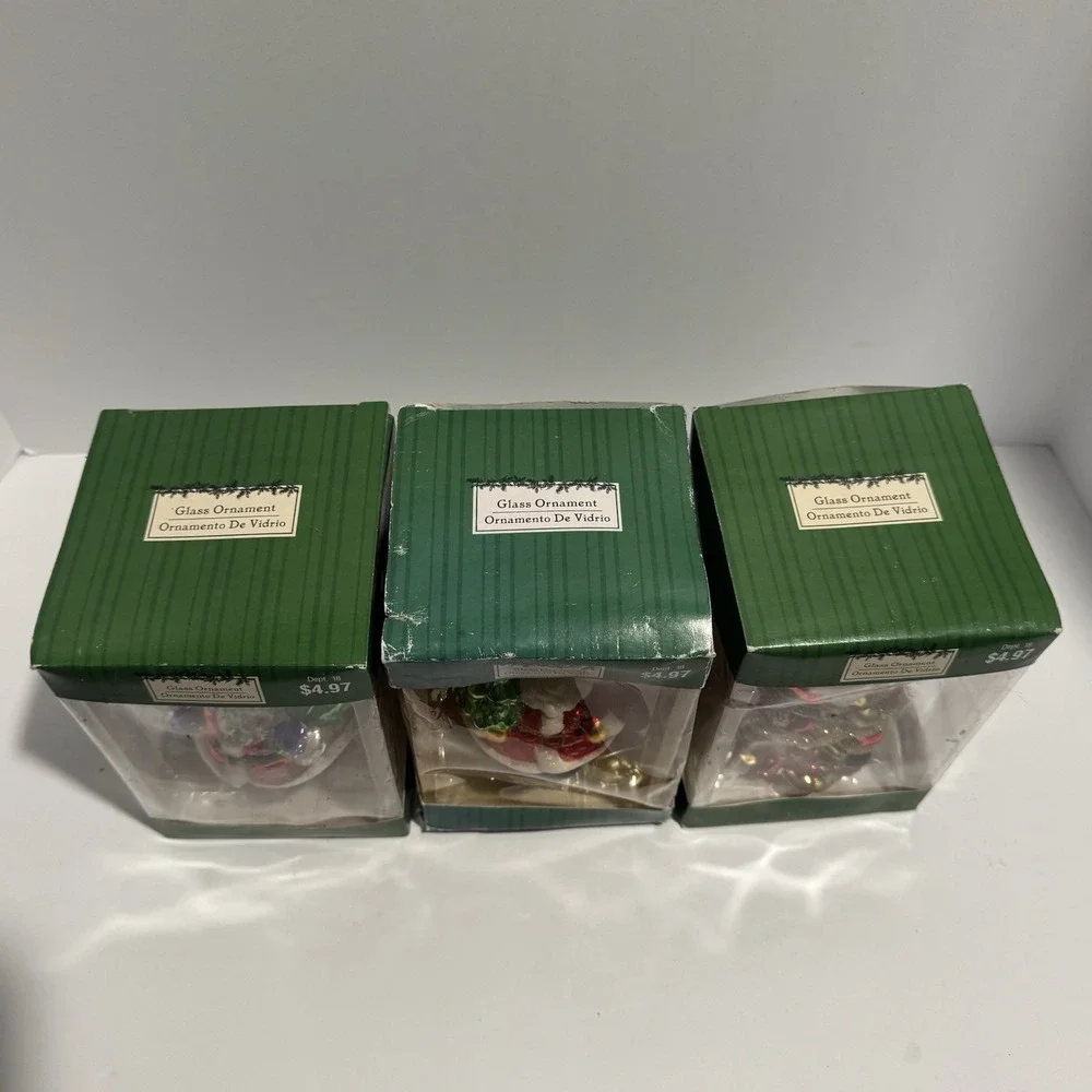 Vintage Walmart Glass Santa Ornaments Set of 3 - 5